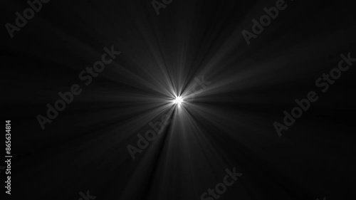 White sun flare star light glow shining rays effect on black chroma key alpha channel background