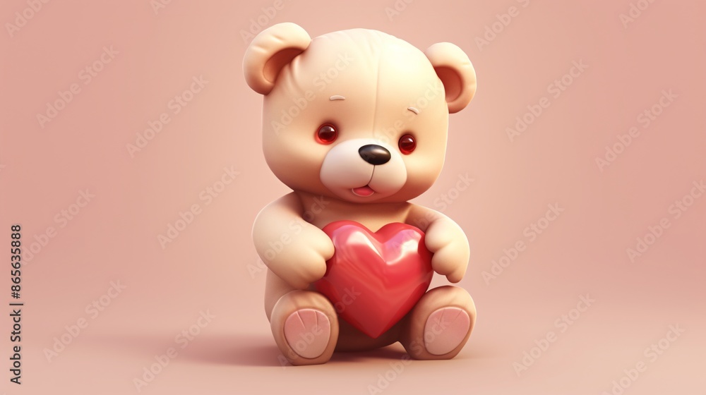 Sweet teddy bear holding a heart-shaped pillow. Sweet teddy bear holding a heart-shaped pillow.