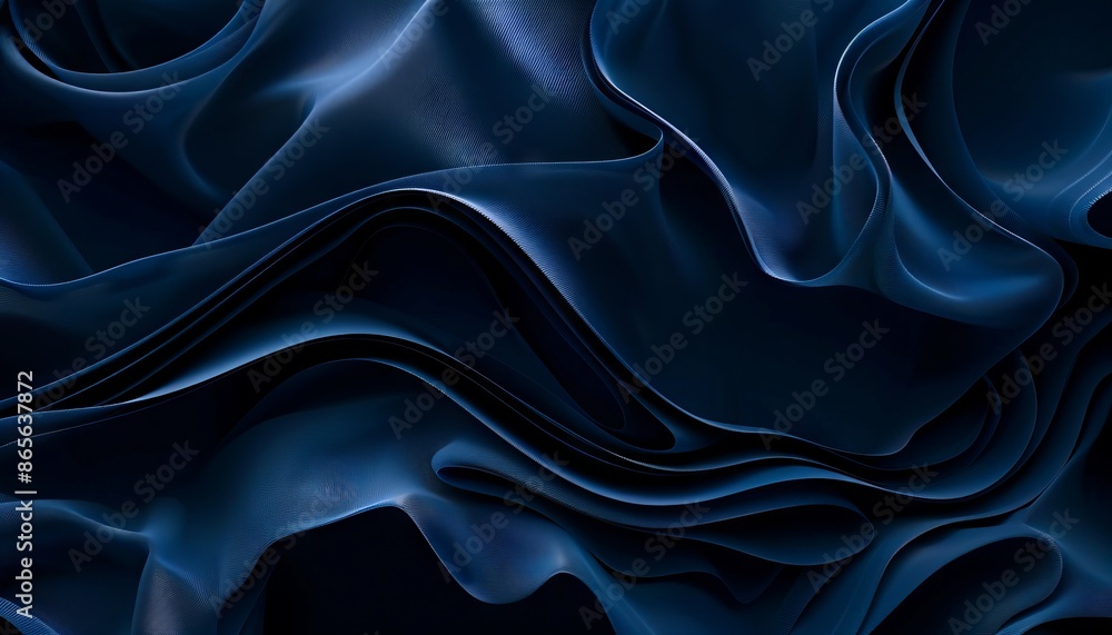 A blue silk fabric with wavy lines. A blue silk fabric with wavy lines.