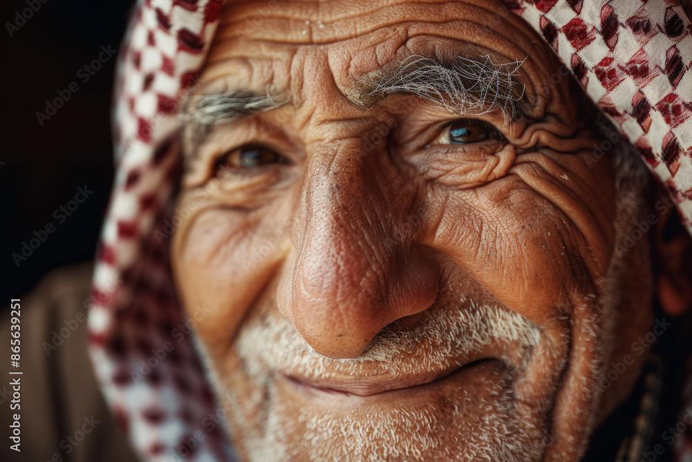 Close-up portrait of a senior man of Middle Eastern descent, studio photo, against a sleek gray studio backdrop Close-up portrait of a senior man of Middle Eastern descent, studio photo, against a sleek gray studio backdrop