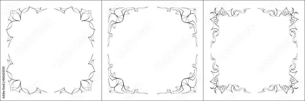 Set of three vector frames. Elegant black and white monochrome ornamental border for greeting cards, banners, invitations. Vector frame for all sizes and formats. Isolated vector illustration.
Set of three vector frames. Elegant black and white monochrome ornamental border for greeting cards, banners, invitations. Vector frame for all sizes and formats. Isolated vector illustration.