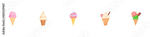 Ice cream icon set. Waffle cone illustration sign collection. Vector Illustration. Vector Graphic. EPS 10