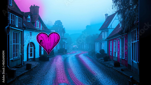 Fototapeta Naklejka Na Ścianę i Meble -  a heart shaped object on the street of a small town