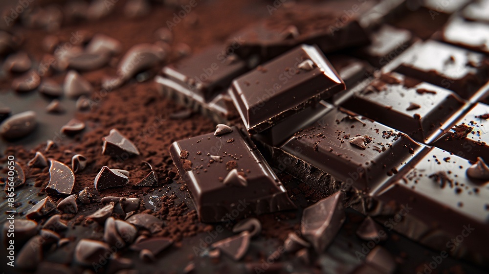 Chunks of dark chocolate bar. Chunks of dark chocolate bar.