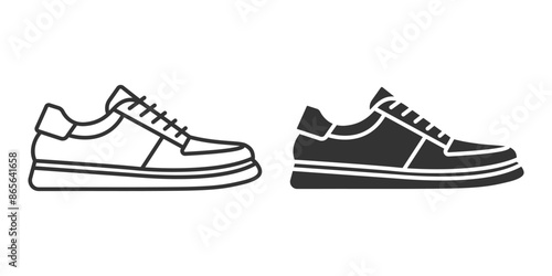 Flat Vector Linear and Silhouette Shoes Icon Set Isolated. Footwear Symbol Set, Design Template, Clipart. Vector Illustration