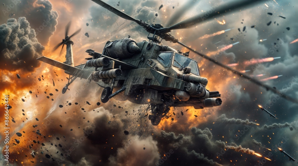 Photo of a modern military helicopter. AI generated. Photo of a modern military helicopter. AI generated.