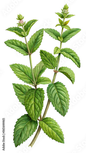 Mint isolated on white and transparent background old botanical illustration png