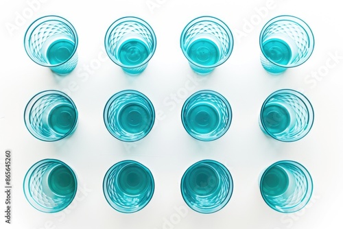 A collection of glasses placed neatly on a white surface, ready for use or cleaning