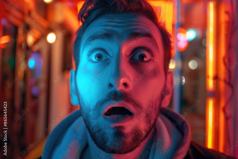 A person with an astonished facial expression A person with an astonished facial expression