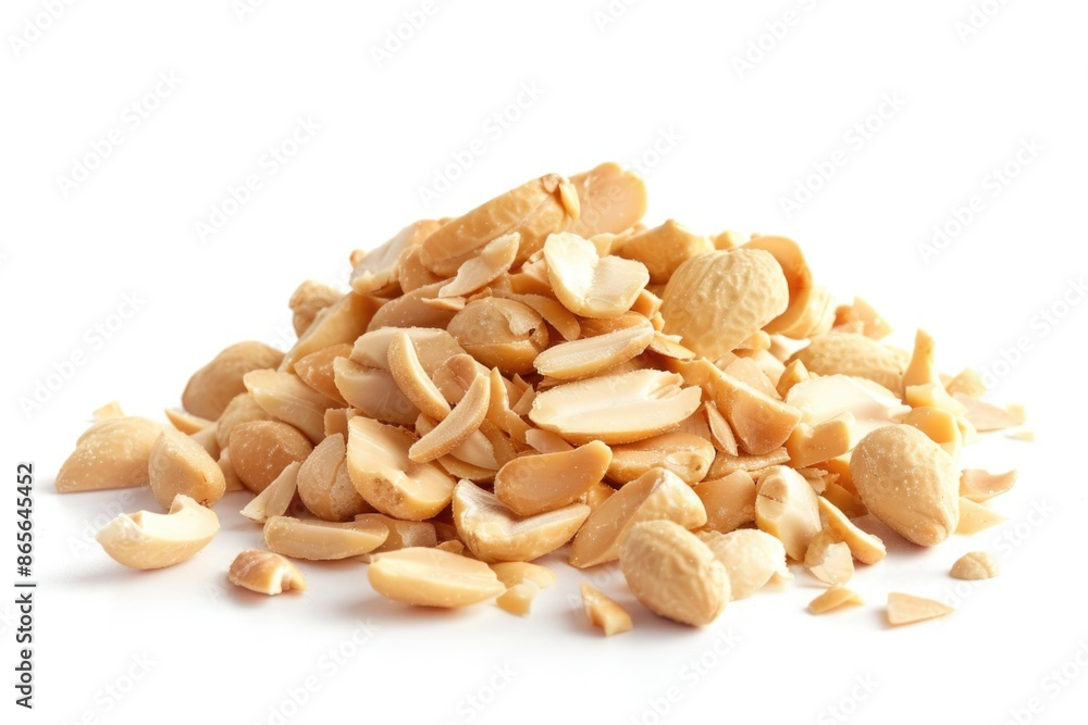A stack of peanuts sitting on a plain white background A stack of peanuts sitting on a plain white background