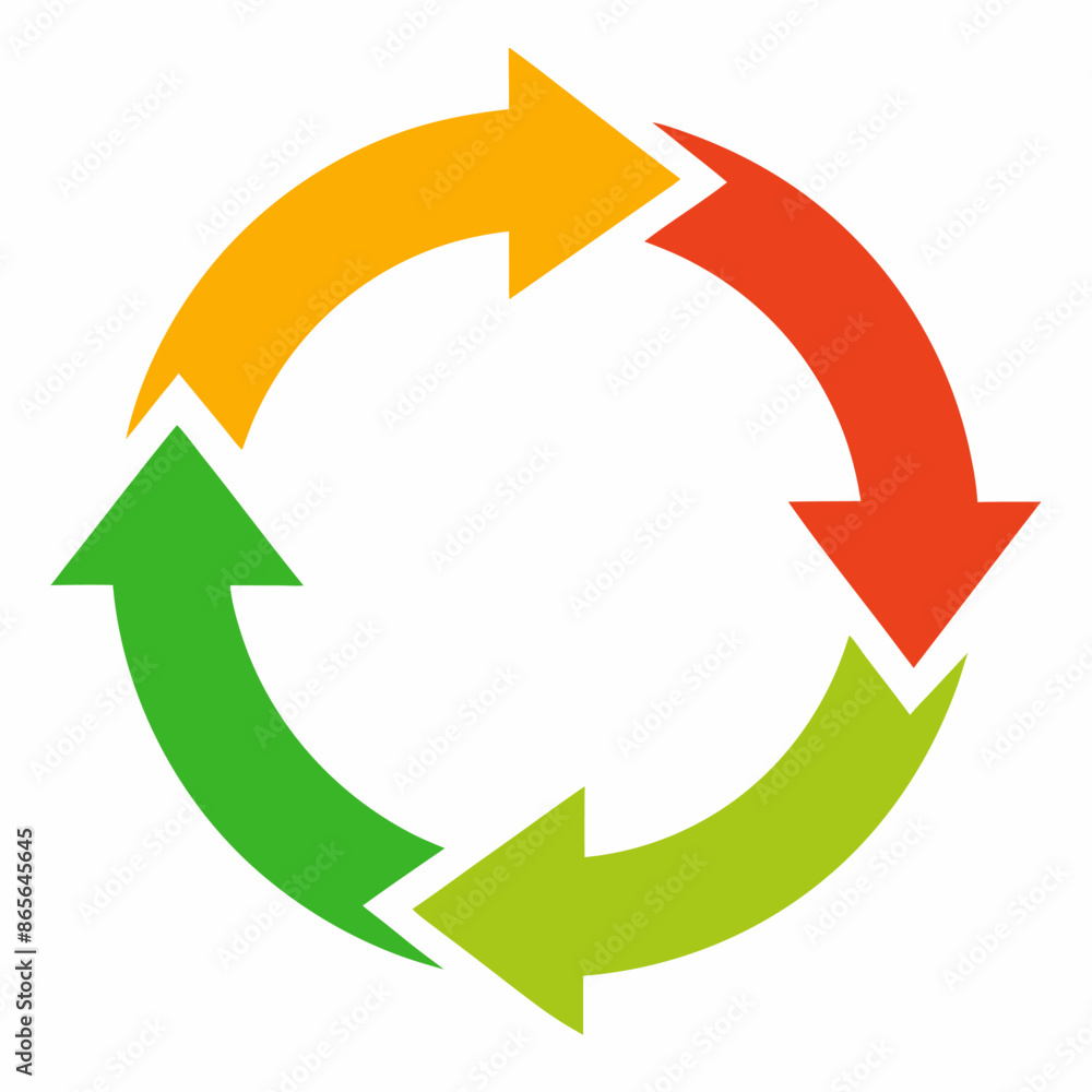 Four arrows in a circle pointing in opposite directions on white background Four arrows in a circle pointing in opposite directions on white background