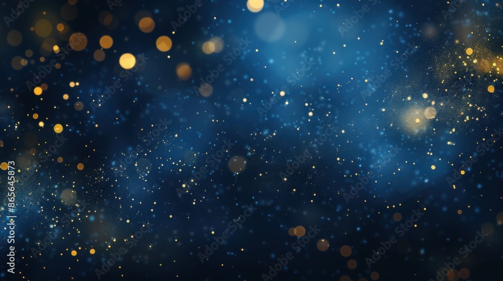 Obraz premium Festive Blue and Gold Bokeh Background with Sparkling Glowing Light and Abstract Brilliance