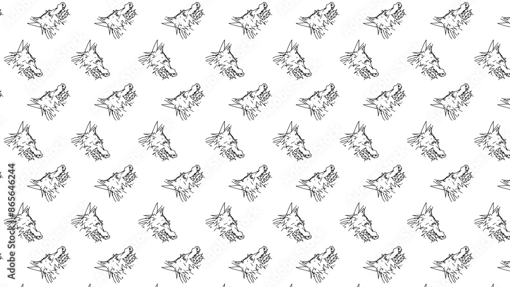 Dog wolf drawn pattern on white background. 