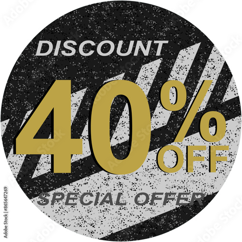 Sale tag 40% off, vector illustration asphalt, art.