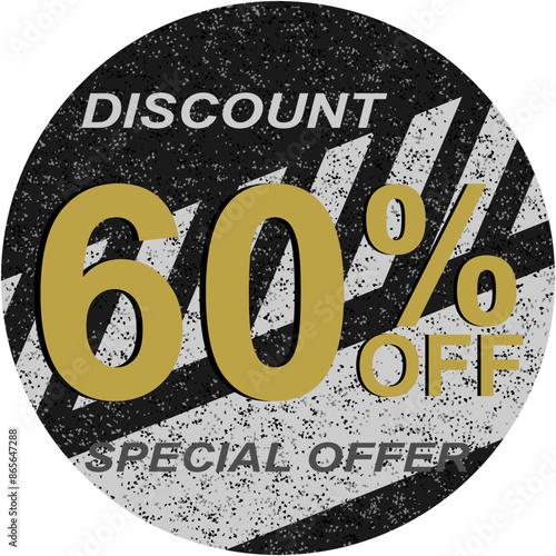 Sale tag 60% off, vector illustration asphalt, art.
