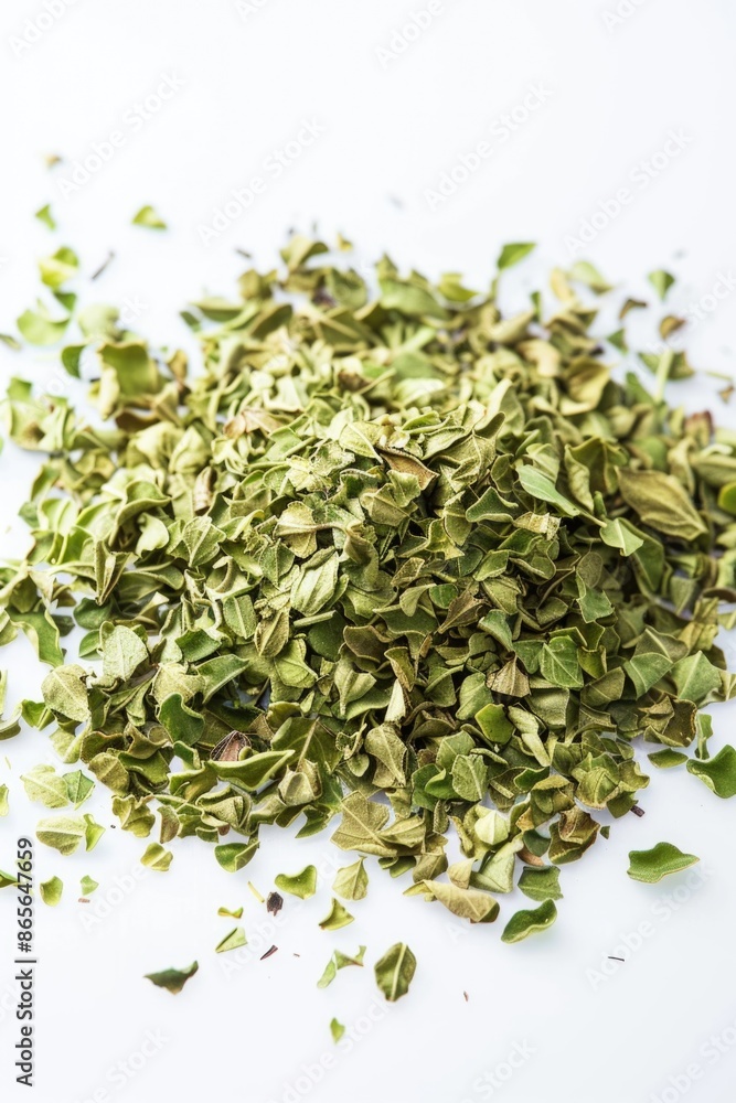 A pile of dried leaves on a clean white surface, great for nature-themed designs or as a texture element A pile of dried leaves on a clean white surface, great for nature-themed designs or as a texture element