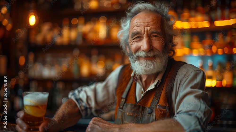Experienced senior bartender behind the bar counter. Experienced senior bartender behind the bar counter.