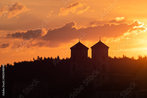 Colorful sunrise over historical Tyniec abbey near Krakow, Poland