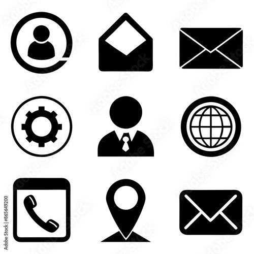 A group of contact symbols on a plain white backdrop