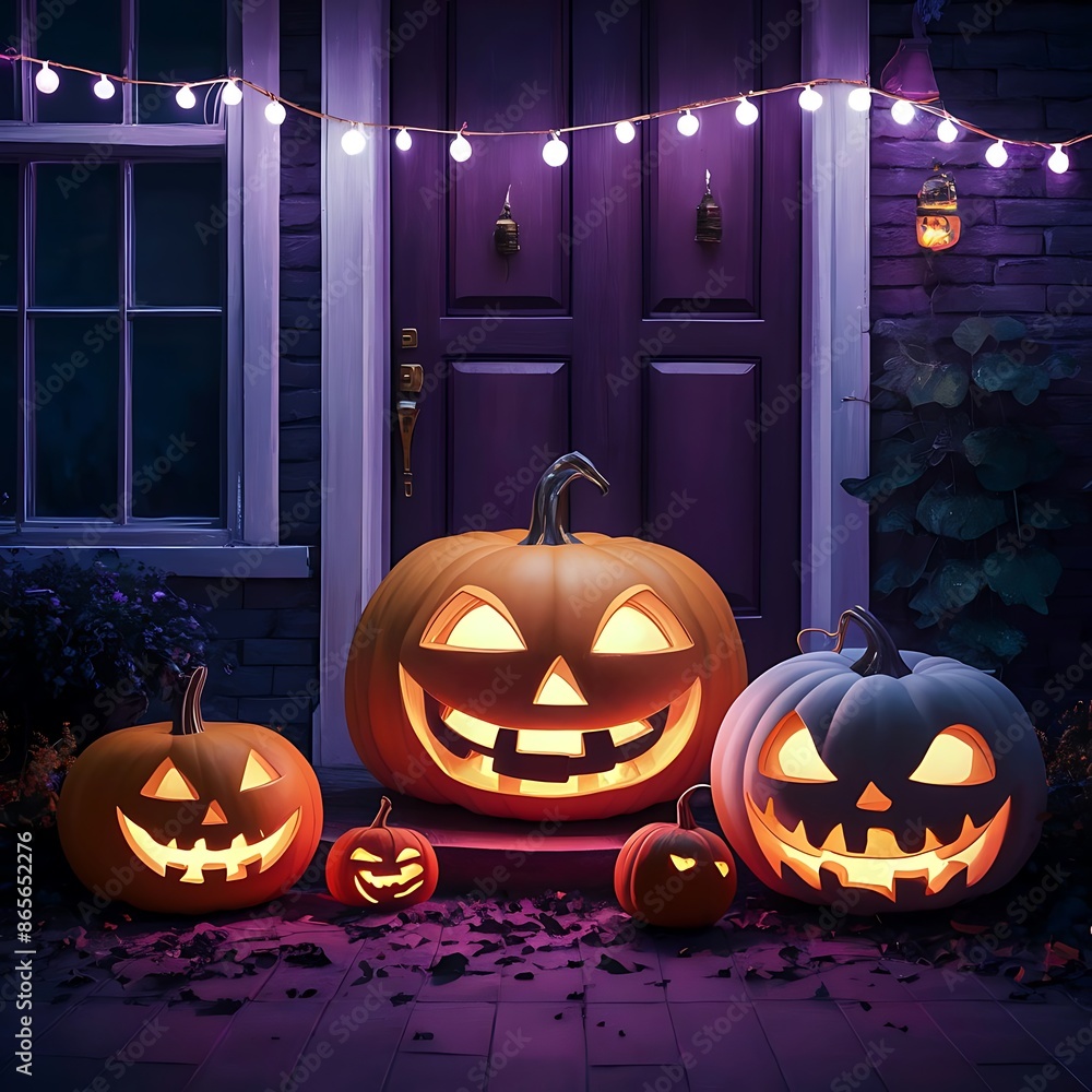Obraz premium halloween pumpkin patch, halloween pumpkin on the window, halloween background with pumpkin and pumpkins
