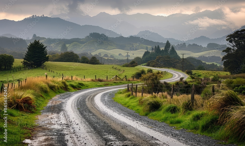 A road with a lot of grass and trees in the background A road with a lot of grass and trees in the background