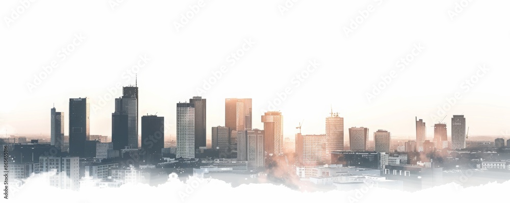 Obraz premium Futuristic Cityscape with Clear Blue Sky for Text Overlay