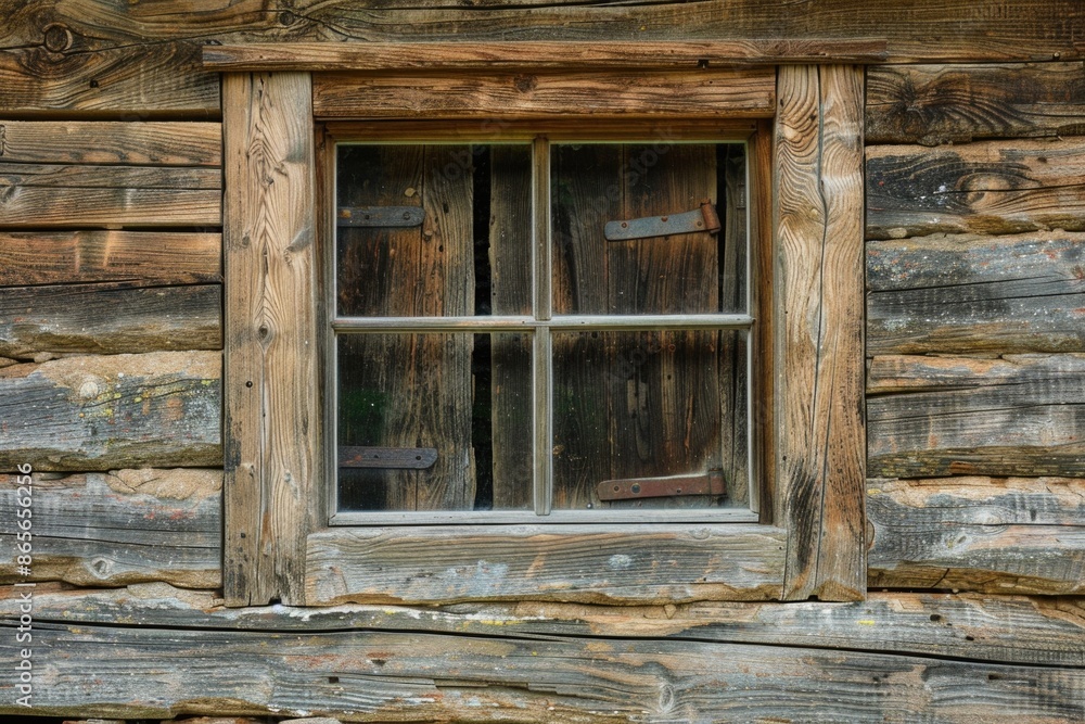 A rustic wooden window frame in a cozy log cabin setting A rustic wooden window frame in a cozy log cabin setting