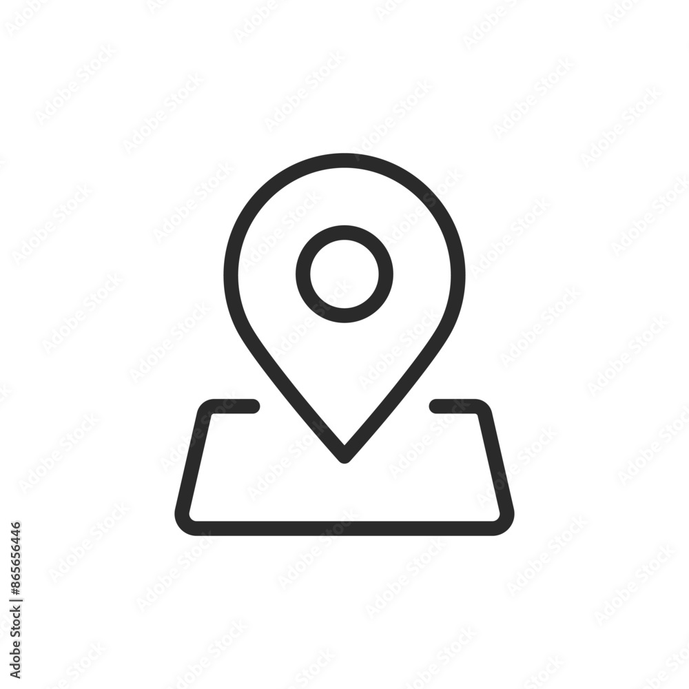 Location pin on map, linear style icon. Map with a location pin indicating a specific place. Editable stroke width. Location pin on map, linear style icon. Map with a location pin indicating a specific place. Editable stroke width.