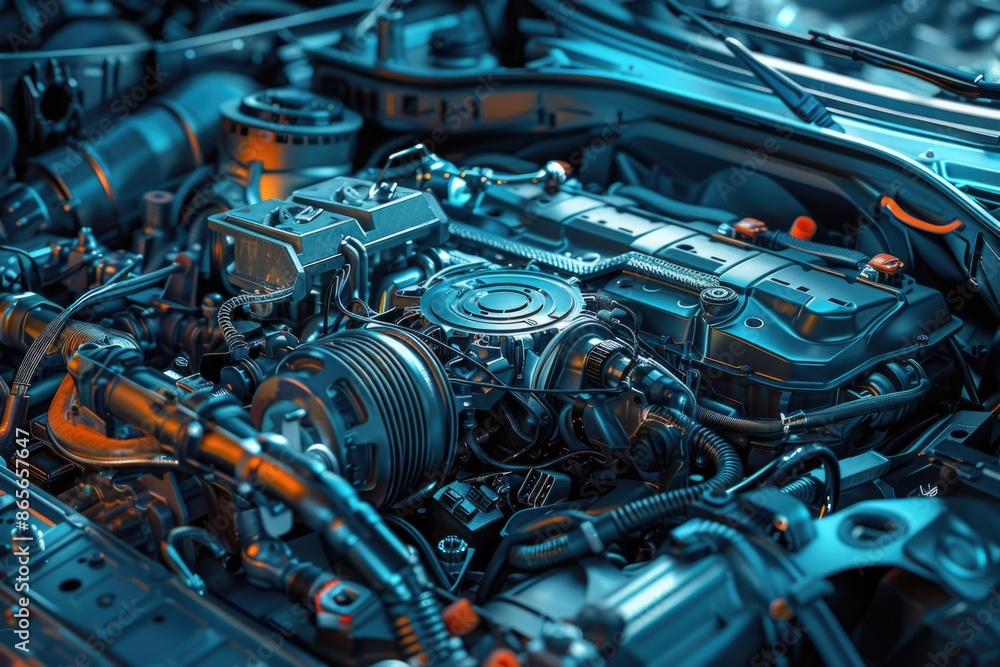 A detailed view of a car's engine A detailed view of a car's engine