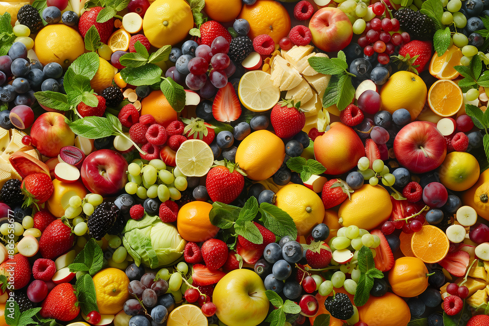 Fresh fruits and berries background. Top view. Healthy food concept Fresh fruits and berries background. Top view. Healthy food concept