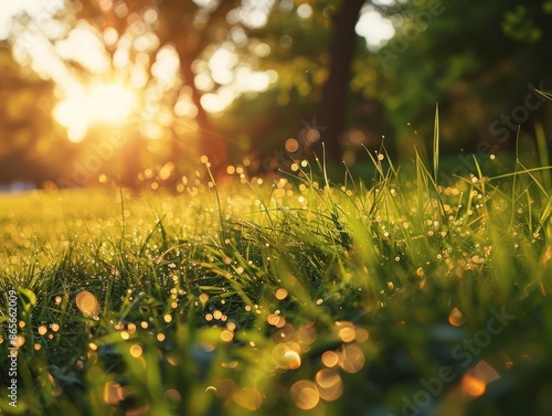 Dew-kissed grass field bath...