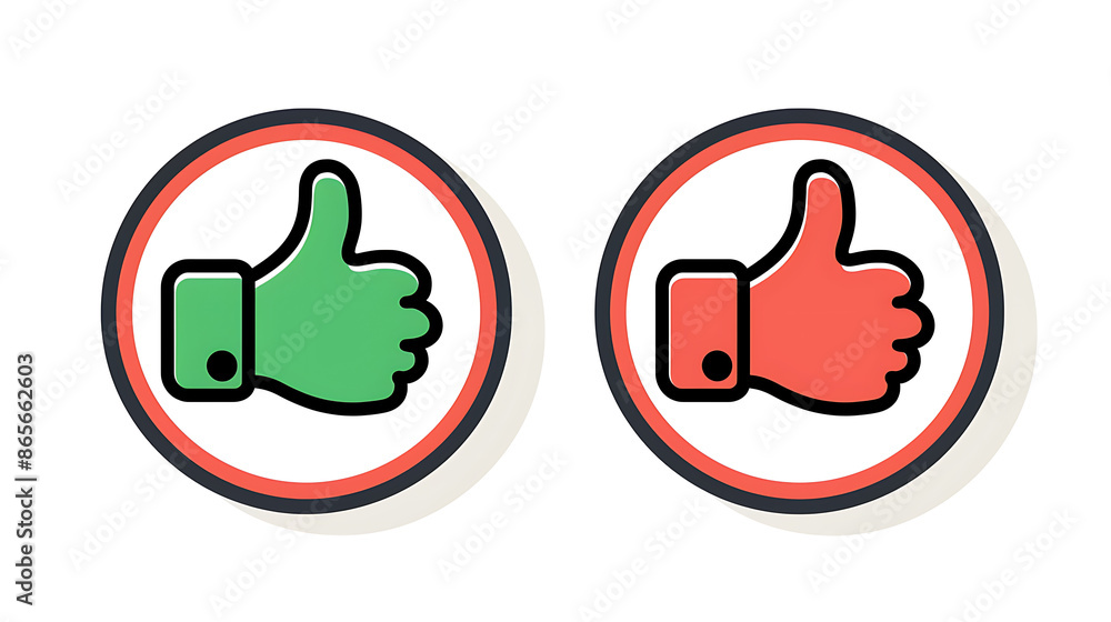 Simple Flat Design: Green and Red Thumbs Up Icons on White Background Simple Flat Design: Green and Red Thumbs Up Icons on White Background