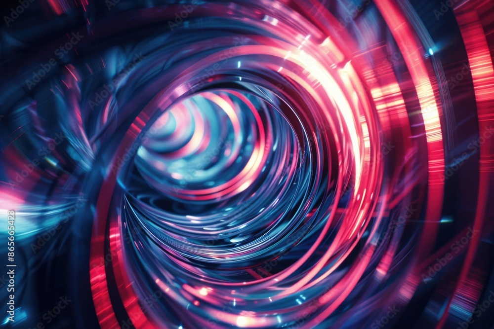 A spiral of red and blue lights illuminates a dark room, useful for decorating or artistic purposes A spiral of red and blue lights illuminates a dark room, useful for decorating or artistic purposes