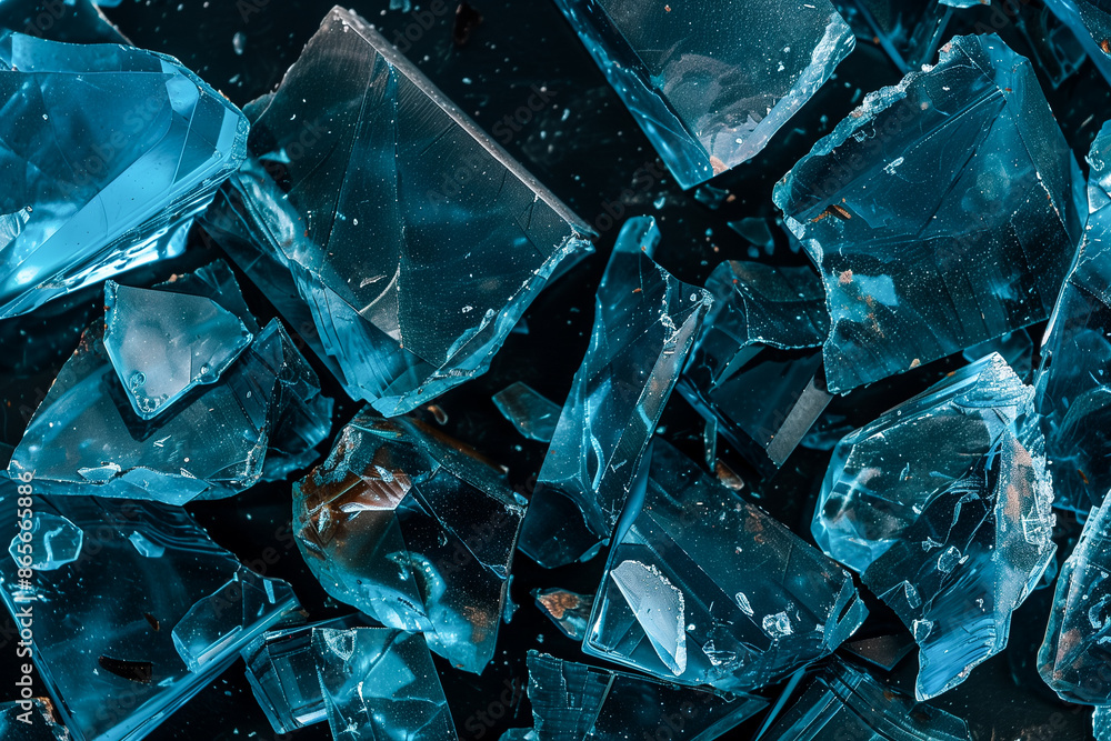 Pieces of broken blue glass on a black background Pieces of broken blue glass on a black background