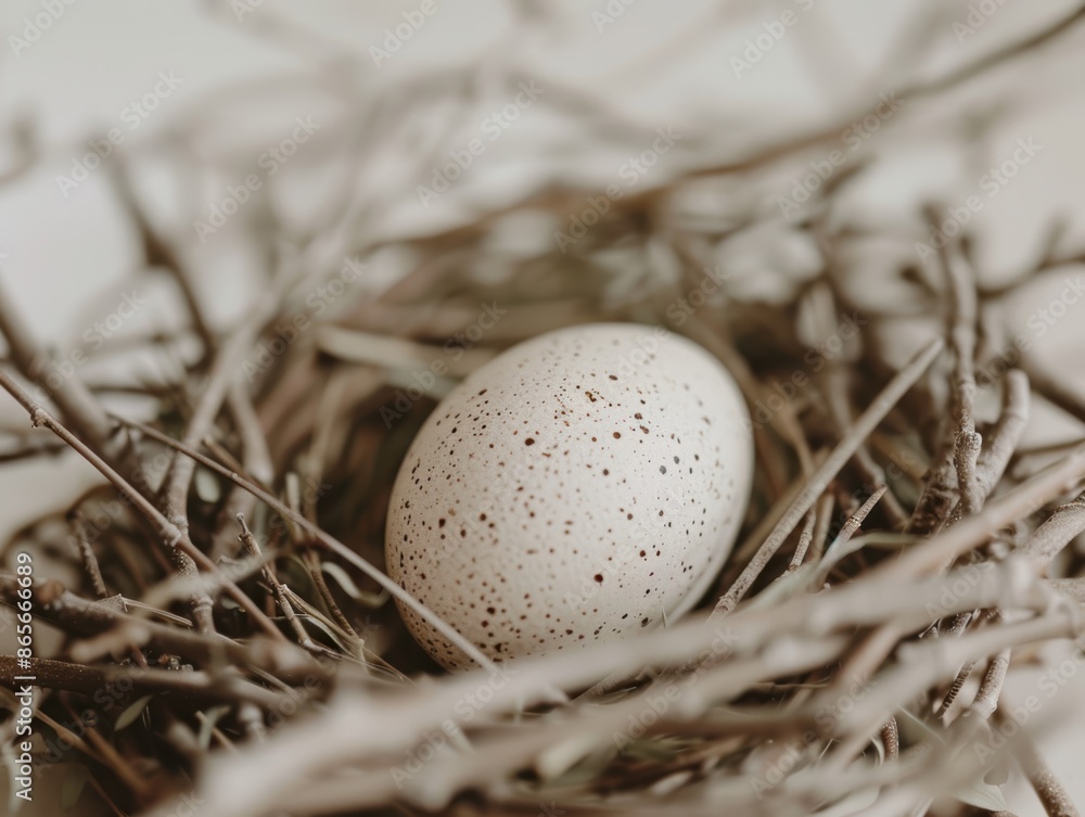 Obraz premium Speckled egg in a nest of straw