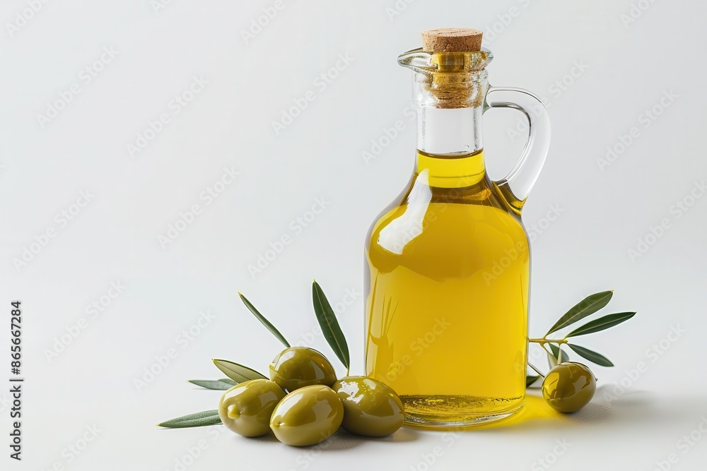 elegant glass bottle of golden olive oil with fresh olives and a closeup of an oil droplet crisp white background emphasizes the products purity elegant glass bottle of golden olive oil with fresh olives and a closeup of an oil droplet crisp white background emphasizes the products purity