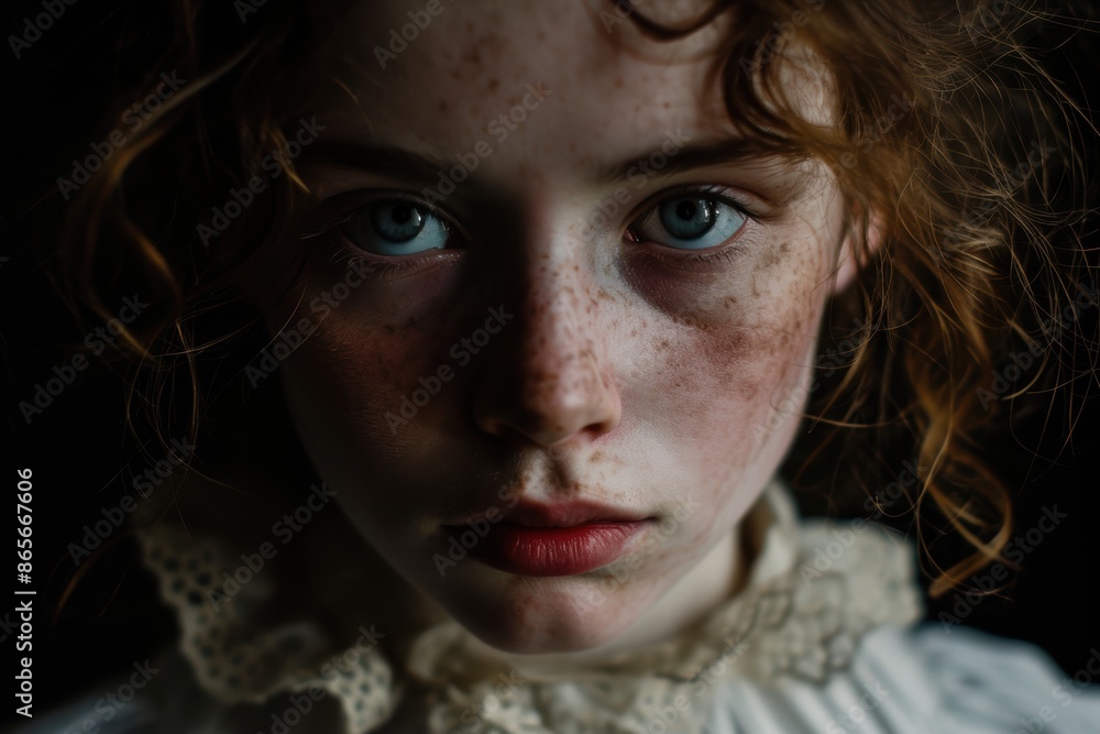 Captivating portrait of a young woman with striking blue eyes