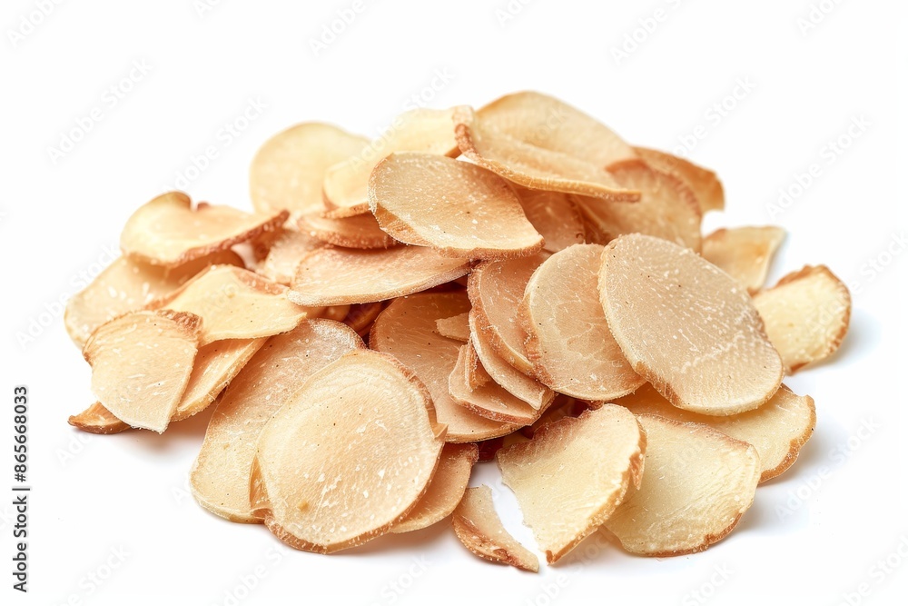 Cassava chips on white background popular Asian snack salty and crunchy Cassava chips on white background popular Asian snack salty and crunchy