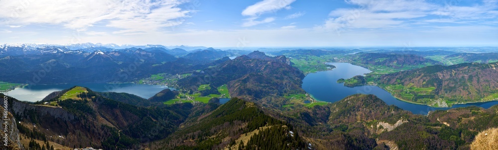 Fototapeta premium Mondsee lake and Wolfgangsee Lake - view from Schafberg. Upper Austria.