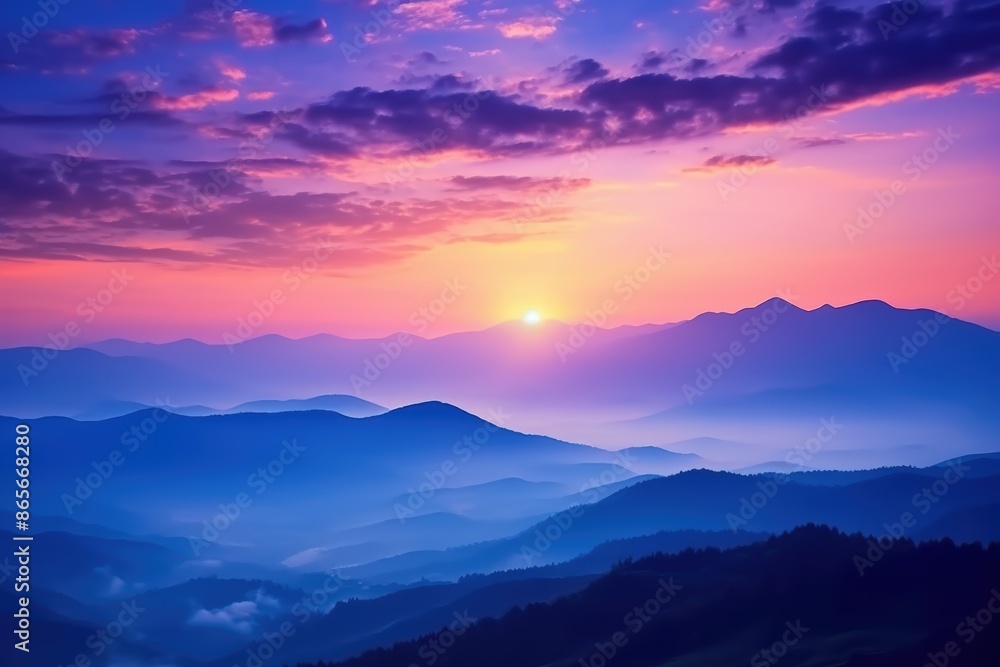 Obraz premium Breathtaking sunset over majestic mountain landscape