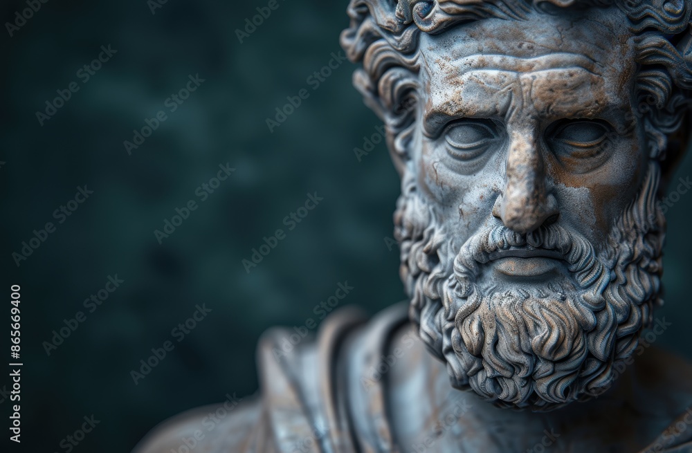 Weathered ancient greek statue with pensive expression Weathered ancient greek statue with pensive expression