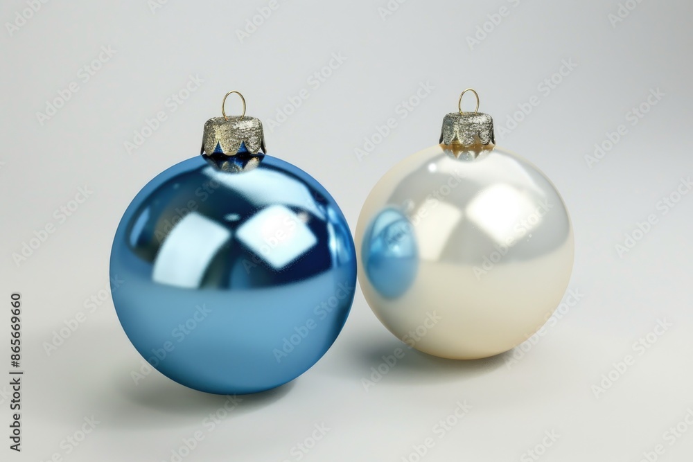 A pair of Christmas ornaments sitting together, ideal for decoration or gift-giving A pair of Christmas ornaments sitting together, ideal for decoration or gift-giving