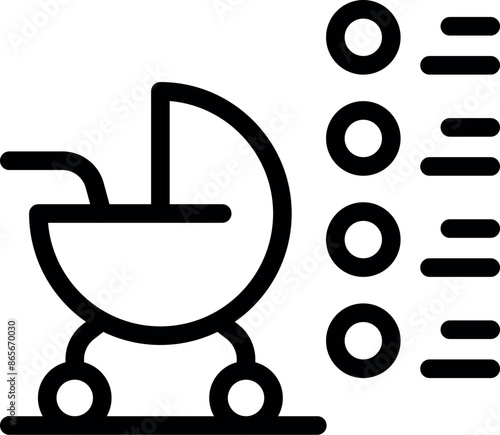 Line art icon of a baby carriage placed near a checklist, symbolizing planning and preparation for a newborn
