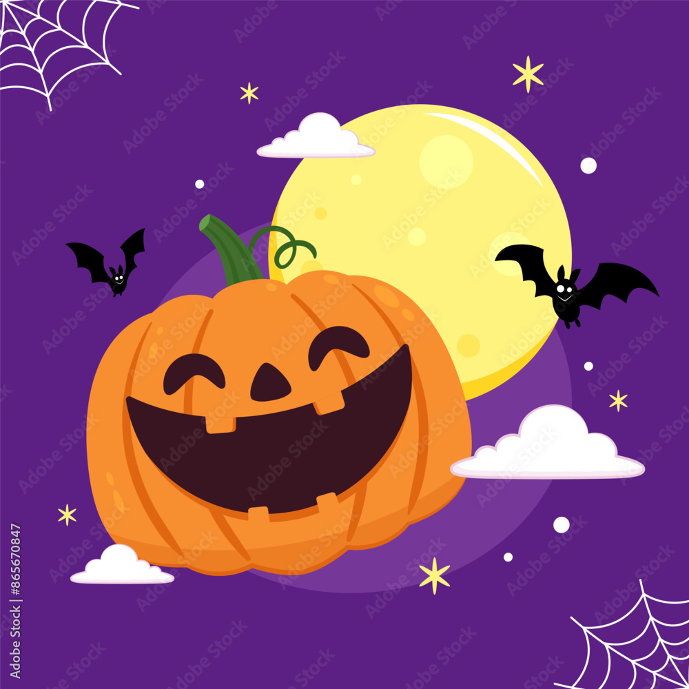 Happy Halloween greeting card with cute pumpkin. Holidays cartoon character. Halloween pumpkin head vector. Happy Halloween greeting card with cute pumpkin. Holidays cartoon character. Halloween pumpkin head vector.