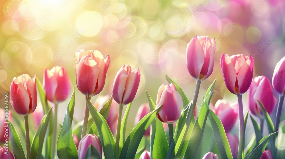 Obraz premium Springtime background with blooming tulip flowers