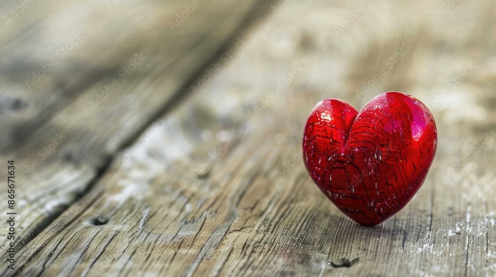Heart shaped Red Object on Wood Surface Heart shaped Red Object on Wood Surface