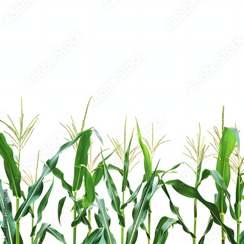 green cornfield ready for harvest, on isolated on white background, text area, png