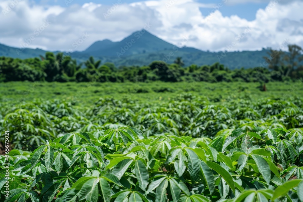Cassava fields with beautiful trees perfect for adding water in the background Cassava fields with beautiful trees perfect for adding water in the background