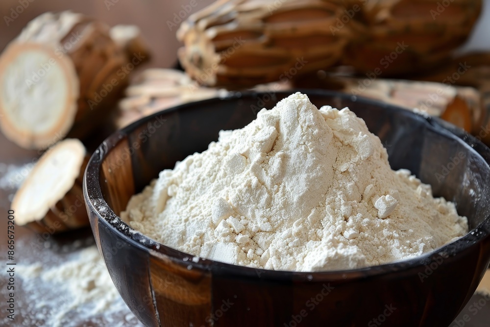 Cassava flour in bowl Cassava flour in bowl