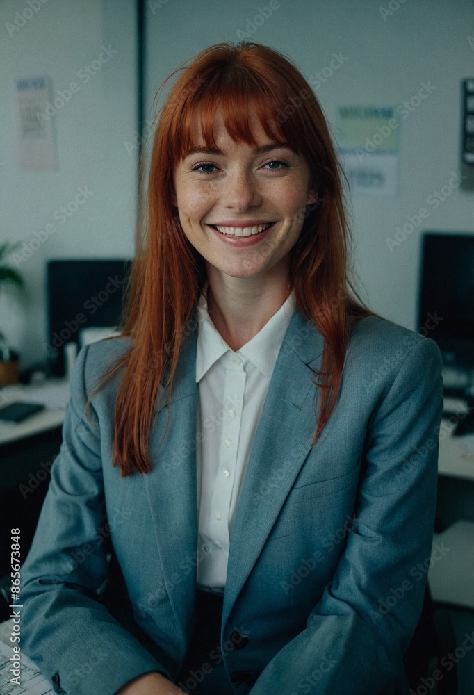 Lächelnde irische Frau mit roten Haaren im Büro Lächelnde irische Frau mit roten Haaren im Büro